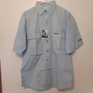 Hook & Tackle Gulf Stream Mens Size S Ice Blue Vented Fishing Shirt Short Sleeve